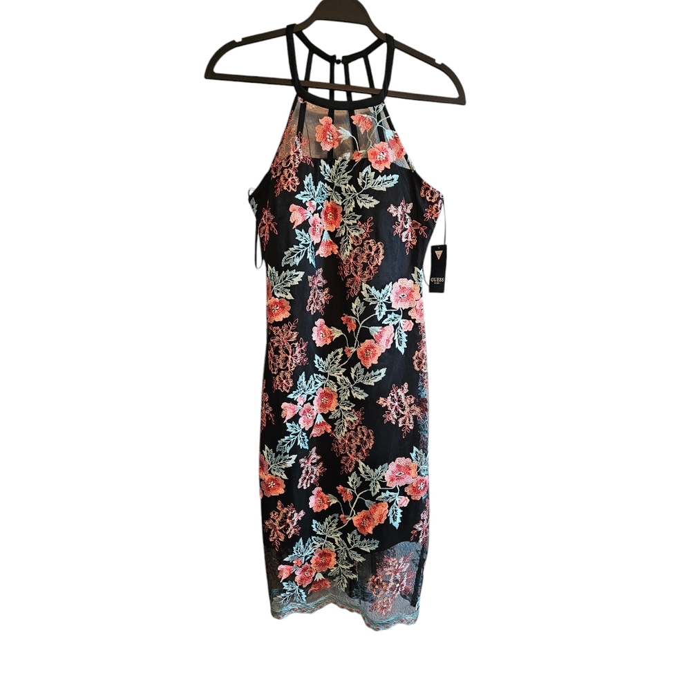 Guess Floral Embroidered Halter Bodycon Dress - Picture 2 of 9